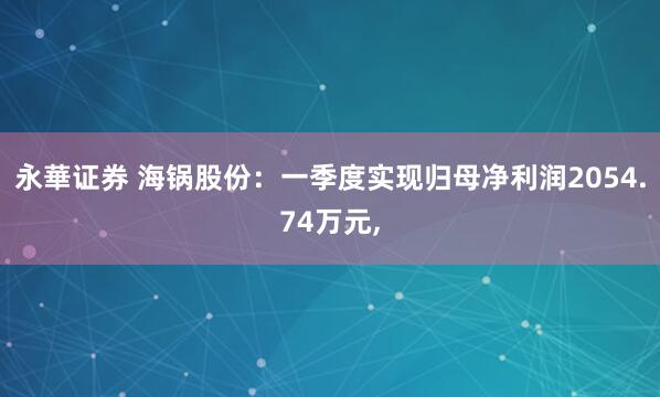 永華证券 海锅股份：一季度实现归母净利润2054.74万元,