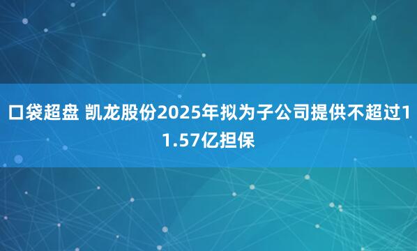 口袋超盘 凯龙股份2025年拟为子公司提供不超过11.57亿担保