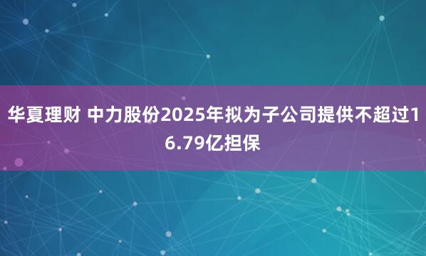 华夏理财 中力股份2025年拟为子公司提供不超过16.79亿担保